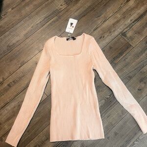 Women's Pink Ribbed Long Sleeve Top